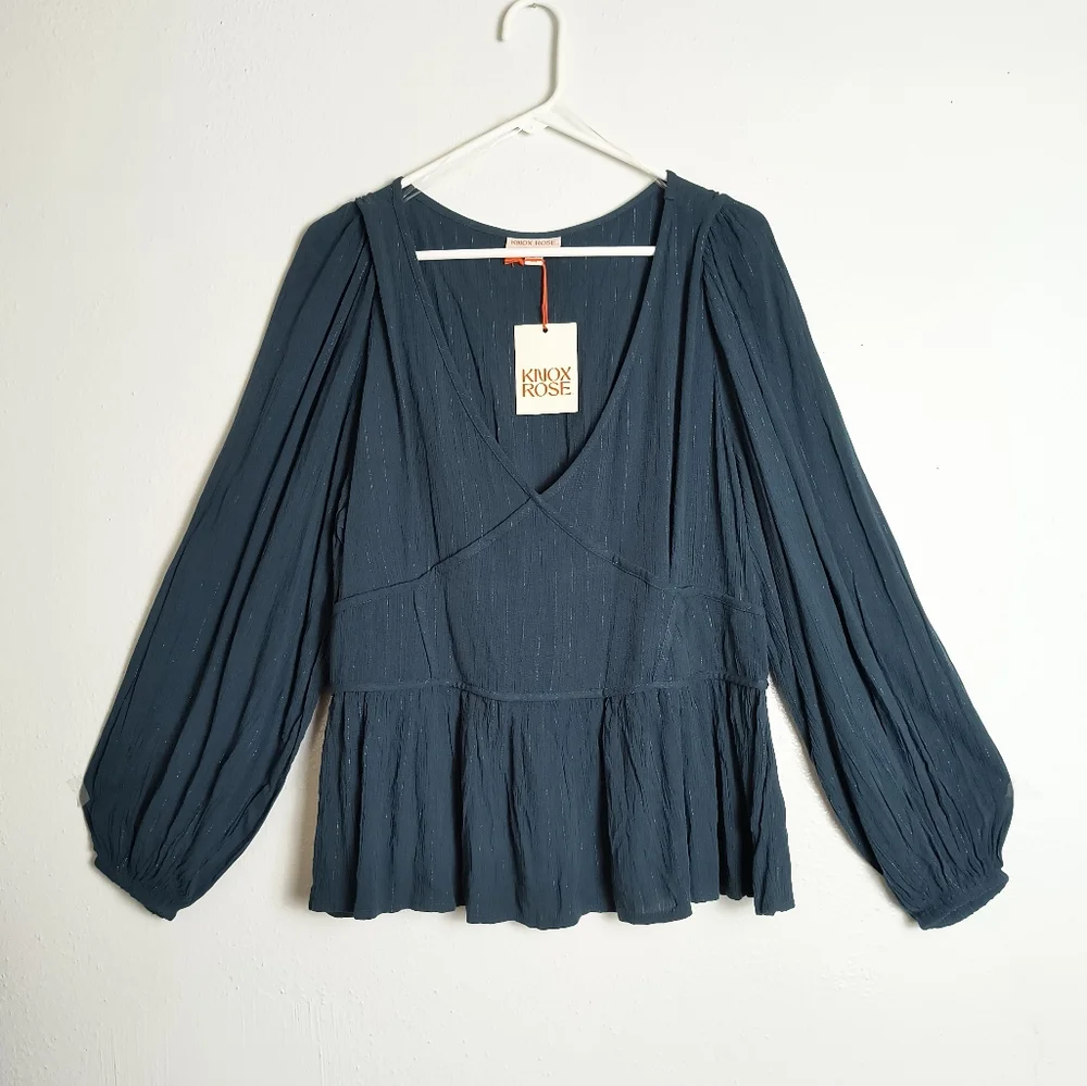 Knox Rose XXL Teal Blue Peplum Blouse Top Boho